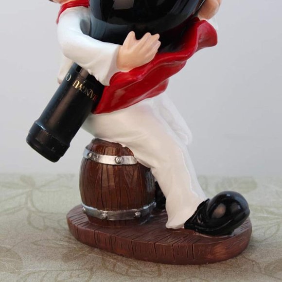 New Classic Chef Sitting on Wine Barrel Wine Holder Sculpted for Home Decoration - Picture 4 of 5